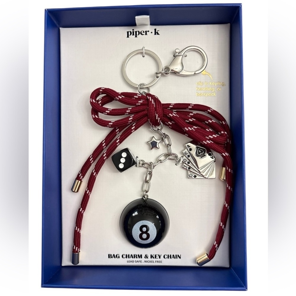 PIPER K Lucky Magic Eight Ball Dice Cards Gambling Keychain Bag Charm NEW NWT